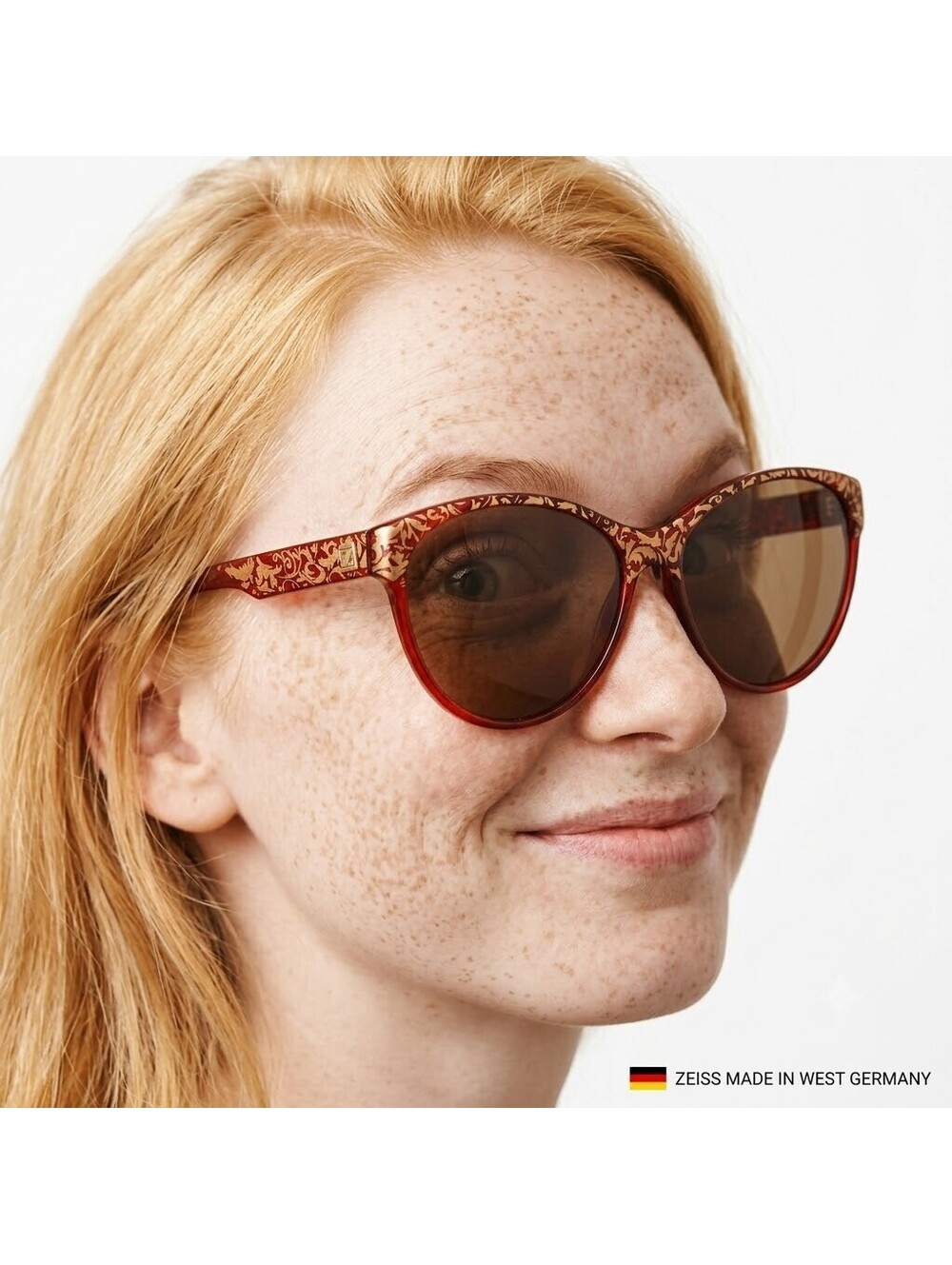Zeiss Women Sunglasses West Germany Boho Floral Red Cat-Eye